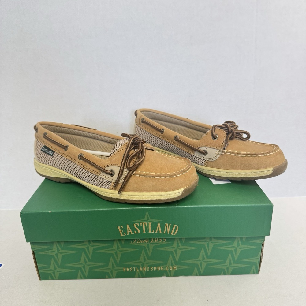 Eastland Women's 8.5 Boat Shoes Sunrise‎ Leather Suede Loafer Flat Tan